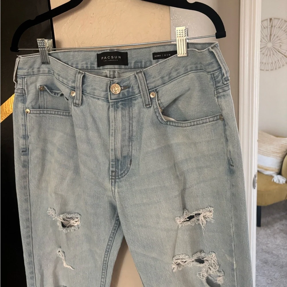(PACSUN) Distressed Light Blue Jeans